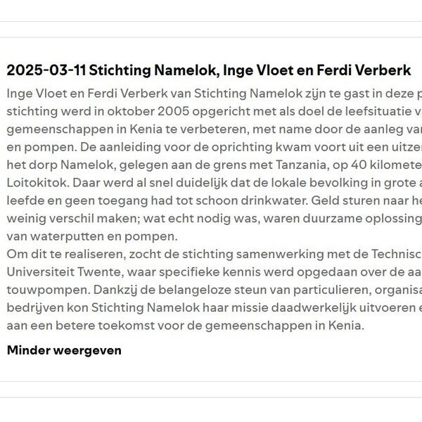 Gesprek op Omroep LvC: Stichting Namelok plaatst 19 solar waterpompen