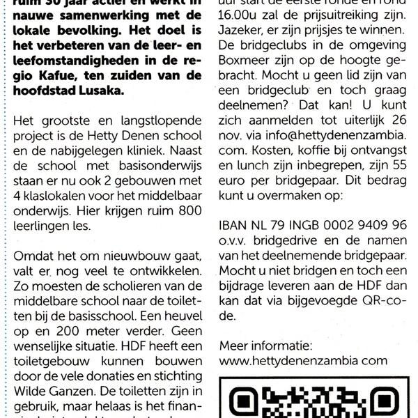 Bridge drive voor Zambia op zondag 29 november
